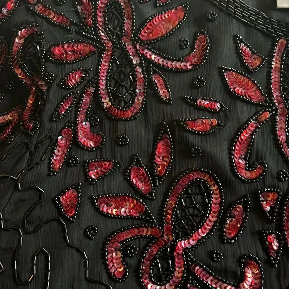 Vintage Beaded Jacket Sequins Black Red  Valentine Medium NWT - Picture 3 of 11